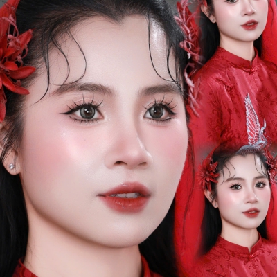 Layout makeup cô dâu áo dài đỏ